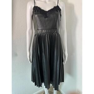 Women’s M Express Black Faux Leather Lace Slip Dress Goth Punk Metal Concert